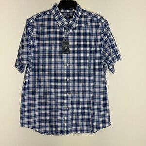Cremieux Classics 100% Cotton Plaid‎ Button Down Shirt L Blue/White NWT